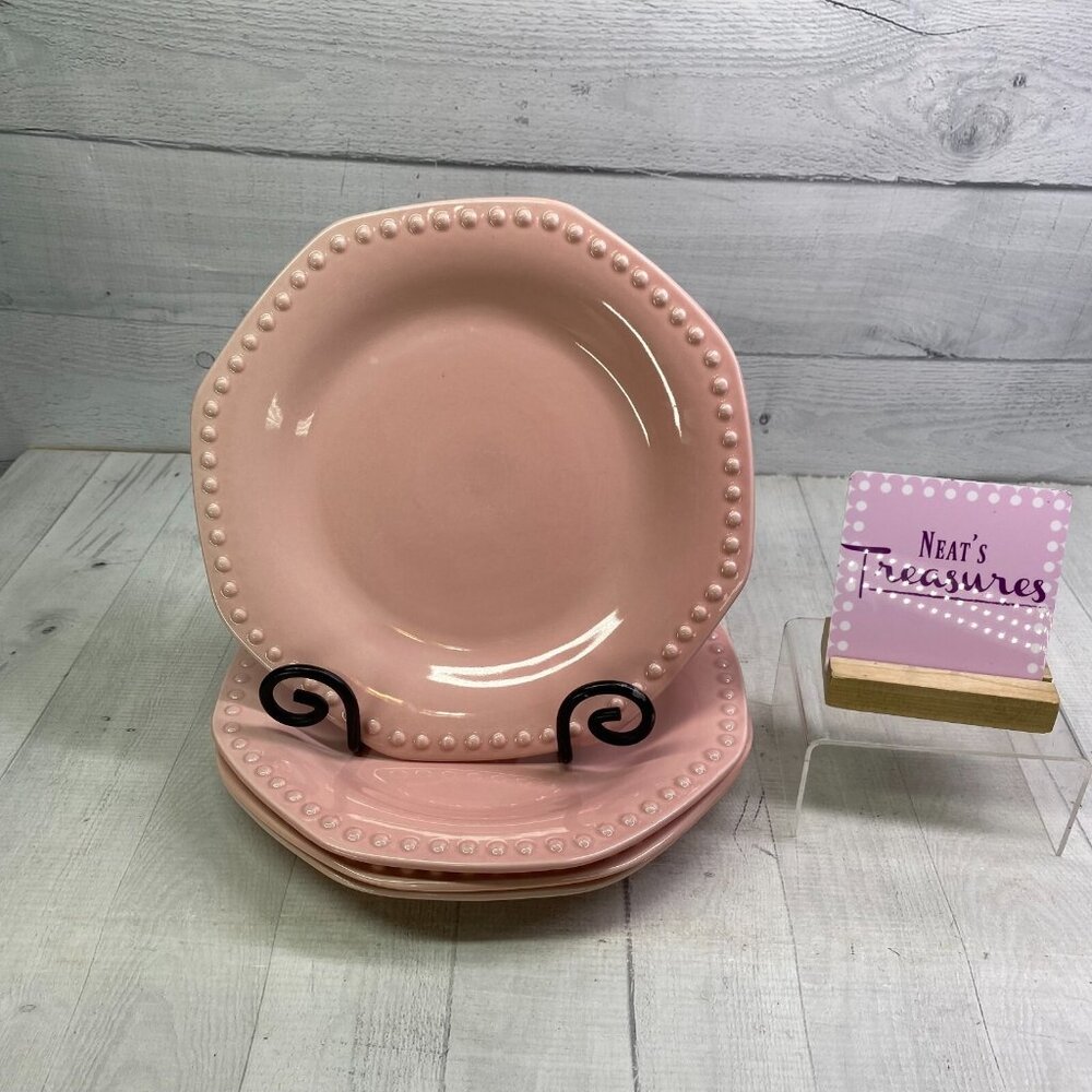 Elegant Dining CHARISMA COLLECTION Pink Beaded Stoneware Dinner Plates Set of 4